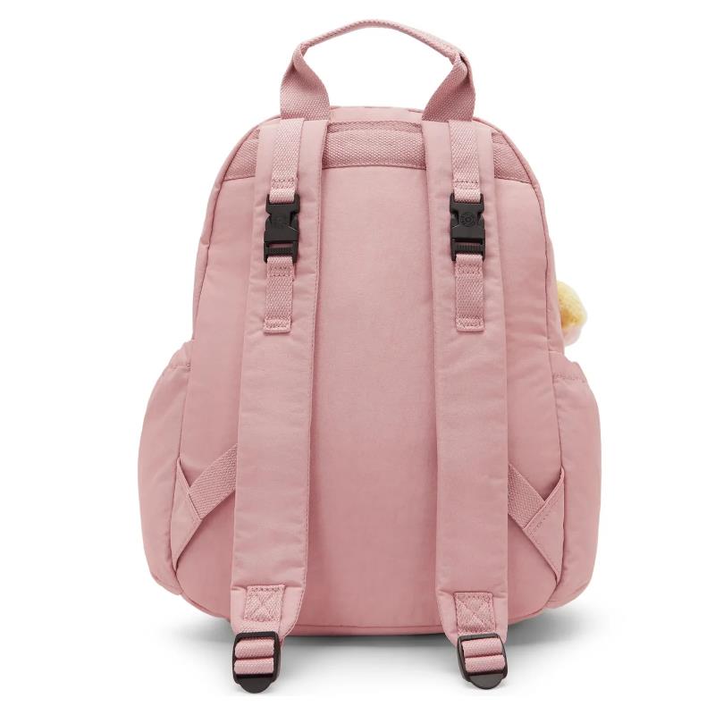 Kipling Maisie Diaper Backpack in Tiny Smoky Blush, featuring adjustable straps, a soft exterior, and side pockets.