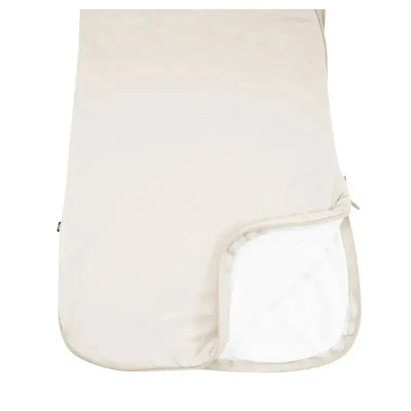 Bamboo baby sleep bag in oat color with a soft interior, designed for warmth and comfort, 1.0 Tog.