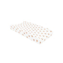 Change pad cover featuring a repeated teddy bear print on a white background. Ideal for baby changing stations.