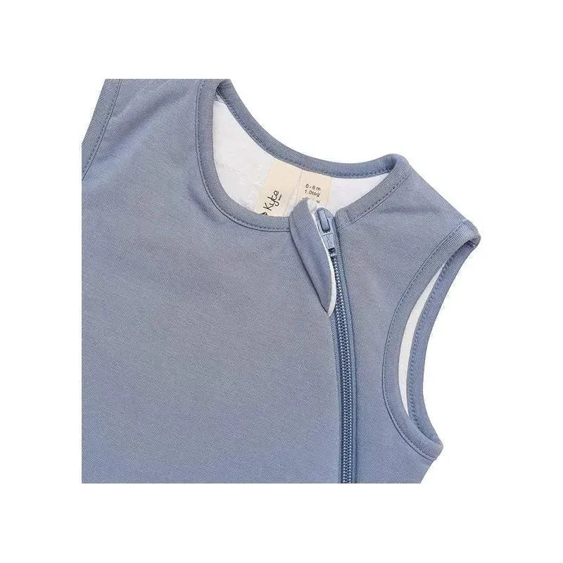 Bamboo sleep bag in slate color, featuring a zip closure and sleeveless design, suitable for infants 9-18 months.