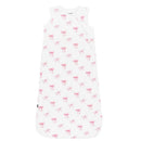Kyte Baby Sleep Bag in Bow 1.0 Tog, featuring a white fabric with a pattern of pink bows.