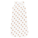 Kyte Baby Sleep Bag in Teddy Bear 1.0 Tog XL features a white fabric adorned with small teddy bear illustrations, designed for sleep comfort.