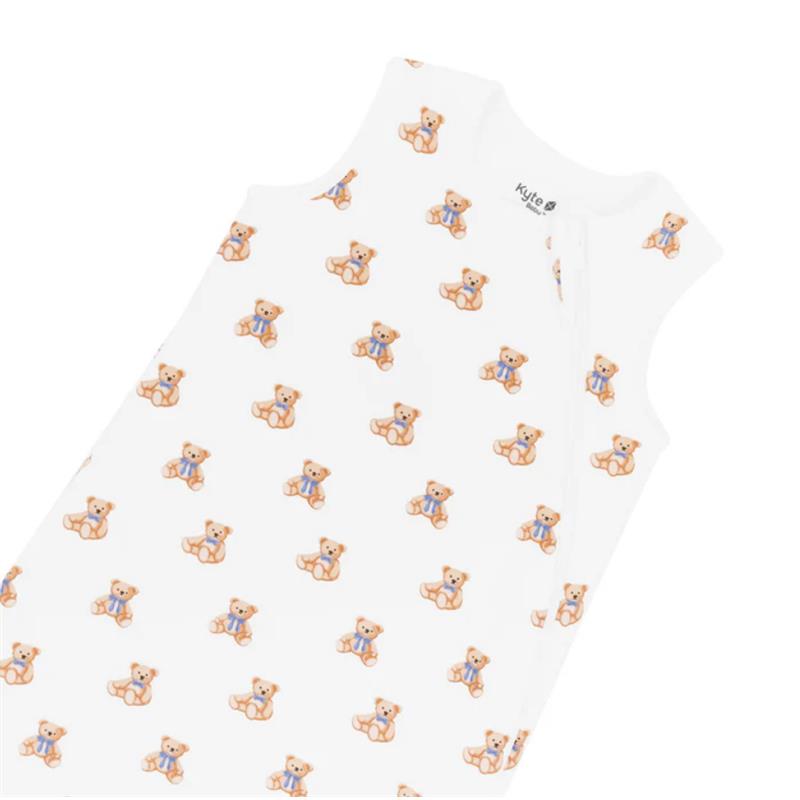 Kyte Baby Sleep Bag in Teddy Bear 1.0 Tog XL features a white fabric with repeating teddy bear designs.