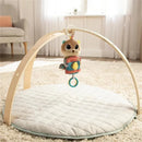 Lamaze Arty Says Cheese activity gym features a plush otter toy hanging from a wooden arch over a soft quilted mat.