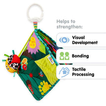 Colorful Lamaze Bitty Bug Soft Day Book featuring vibrant illustrations, a soft texture, and a ladybug toy for sensory development.