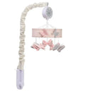 Musical baby crib mobile featuring a pink and gray butterfly design, designed to soothe infants with gentle melodies.