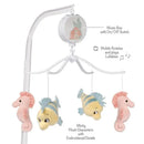 Disney Baby The Little Mermaid musical crib mobile featuring plush seahorses and a music box with an on/off switch.
