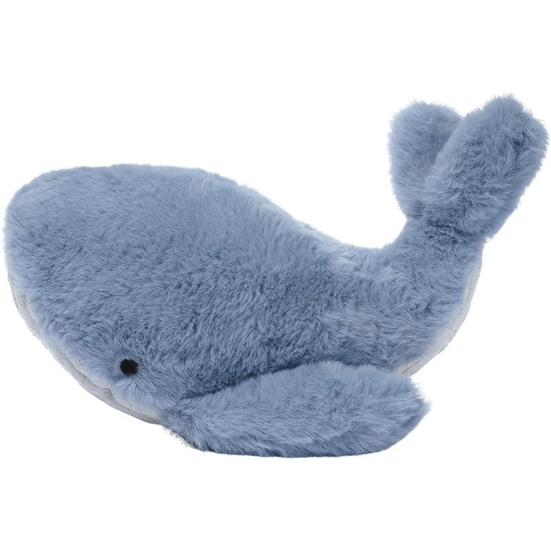 Plush blue whale toy from Lambs & Ivy, featuring a smooth surface and small black eyes. Perfect for cuddling.