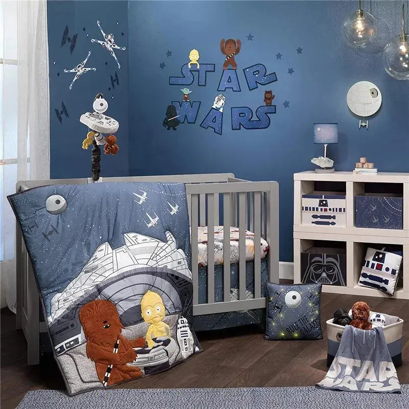 Lambs & Ivy collapsible storage bin organizer featuring a Star Wars-themed nursery with characters, bedding, and decor elements.