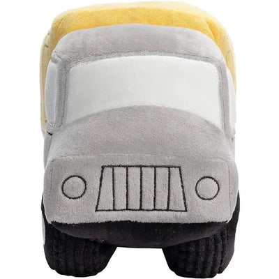 Plush gray and yellow construction truck by Lambs & Ivy, soft with a stitched front grill and detailed tires.