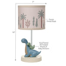 3D dinosaur nursery lamp featuring a hand-painted blue mommy dinosaur and a baby dinosaur, with a custom printed shade.
