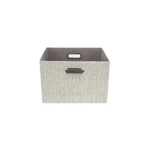 Gray foldable storage bin with two side handles and a polka dot pattern, suitable for organizing various items.