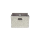 Gray foldable storage bin with two side handles and a polka dot pattern, suitable for organizing various items.