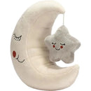 Plush moon and star toy from Lambs & Ivy, featuring a smiling moon and a hanging star. Soft, neutral colors.