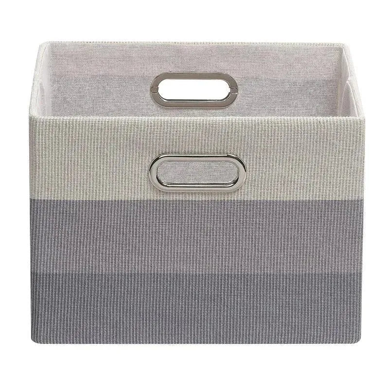 Gray ombre foldable storage bin with two side handles for easy carrying. Ideal for organizing items.