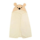 Hooded baby bath towel featuring a Winnie the Pooh design with a beige hood and bear ears, perfect for drying off after baths.