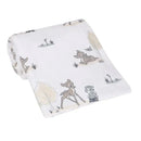 Minky Sherpa baby blanket featuring Bambi and woodland animals on a soft white background.