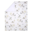 Minky Sherpa baby blanket featuring whimsical Bambi and woodland critters on a soft, white background.
