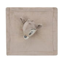 Lambs & Ivy Bambi security blanket featuring a soft, taupe fabric with a plush Bambi head attached at the center.