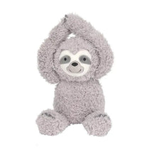 Stuffed sloth plush by Lambs & Ivy, featuring a soft gray body, a smiling face, and raised arms.