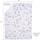 Woodland-themed Treetop Fox blanket featuring a cozy faux shearling backing, measuring 30x40 inches, with cute animal illustrations.