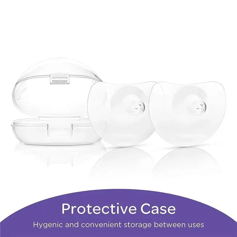 Lansinoh 2Pk Nipple Shields in a protective case, designed for hygienic storage, assist with breastfeeding.