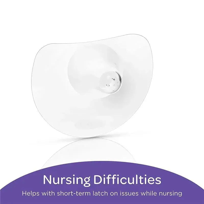 Lansinoh 2Pk Nipple Shield for Breastfeeding 24 MM, clear silicone shield aiding with short-term nursing latch difficulties.