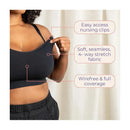 Lansinoh Kindred Braverly Pumping Bra in black, featuring nursing clips, soft stretch fabric, and wire-free design.