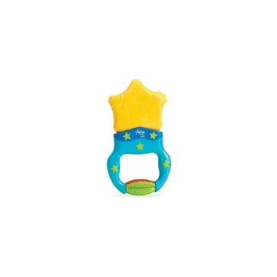Brightly colored Learning Curve Massaging Action Teether with a star shape and a handle featuring green and blue accents.