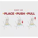 Step-by-step instructions for using the Lifevac device: Place, Push, and Pull to remove airway obstructions.
