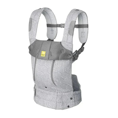 Líllé Baby Complete All Seasons Carrier in Pebble Grey with geometric patterns and adjustable straps.