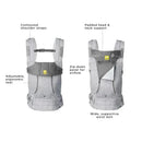 Complete All Seasons Carrier in Pebble Grey featuring contoured shoulder straps, padded head support, adjustable ergonomic seat, and zip-down panel for airflow.