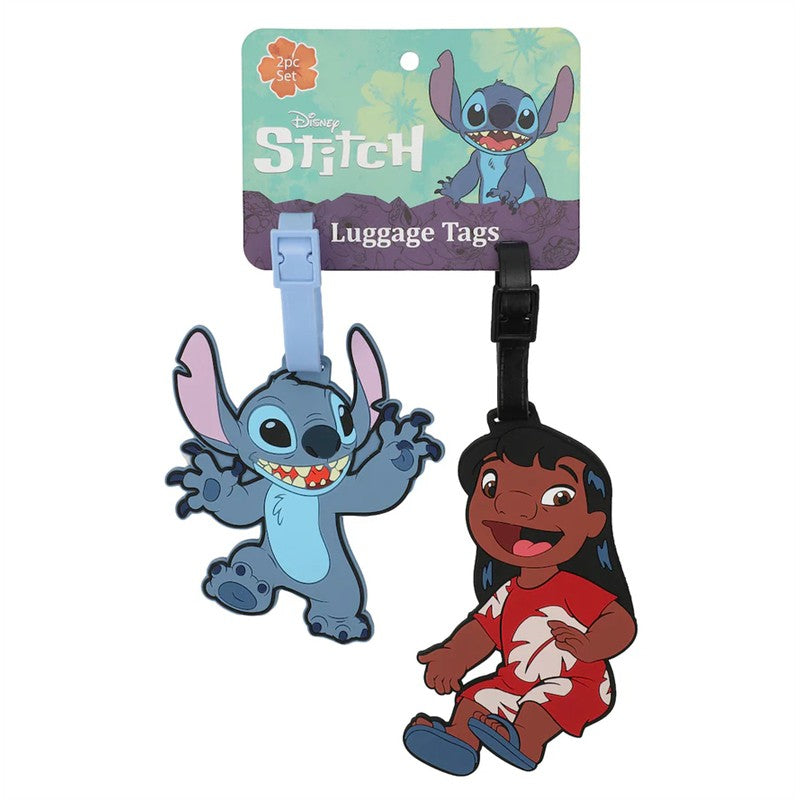 Lilo & Stitch molded rubber luggage tag set featuring Stitch and Lilo characters, designed for youth travel.