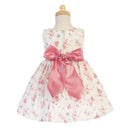 Cotton floral print dress for girls, featuring a pink bow at the back and a zipper closure.