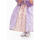 Classic Rapunzel toddler costume featuring a purple dress with decorative gold swirls and soft white shoes.