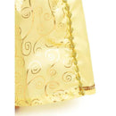 Yellow doll dress with swirled metallic patterns and decorative golden trim, designed for Snow White-themed play.