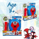 Spiderman-themed water backpack for kids, featuring a blue design with a spider emblem and included spray nozzle. Suitable for ages 3+.