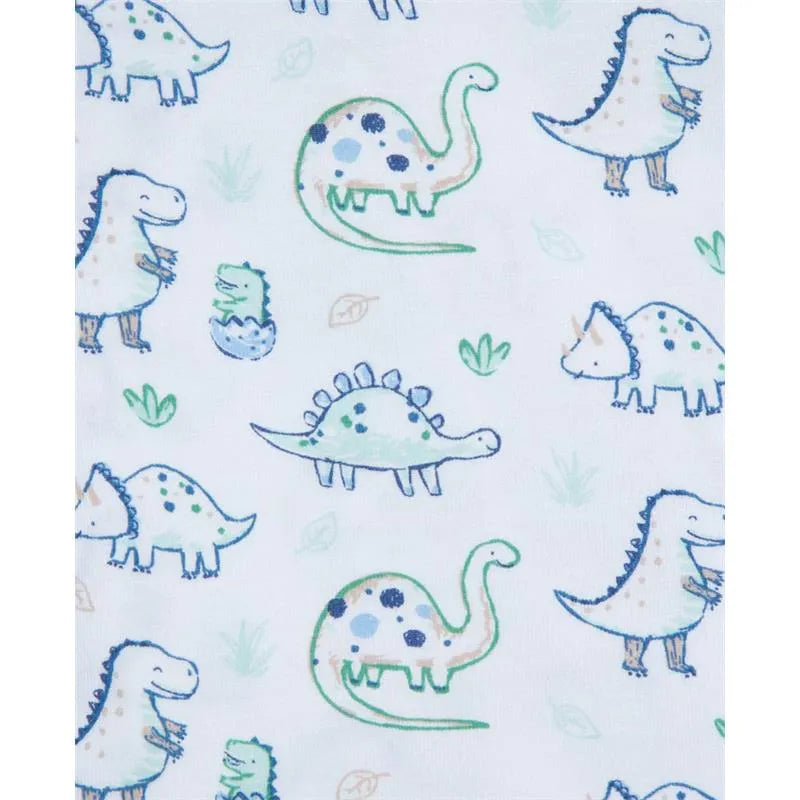 Colorful dinosaur patterns on a white background, featuring various cute dinosaur illustrations for a baby cardigan set.