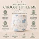 Little Me Baby Diapers in size 1, featuring a soft, absorbent design with puppy prints, highlighting gentle and reliable protection for babies.