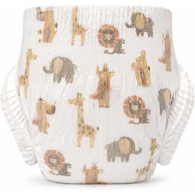 Little Me Baby Diapers with a safari theme featuring animals like giraffes, lions, and elephants, soft and gentle on skin.