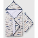 Loulou Lollipop Hooded Towel Set Smiley Sharks Image 1