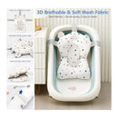 Breathable blue star-patterned baby bath seat with soft mesh fabric, designed to be skin-friendly and easy to clean.
