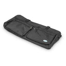Black travel corner wheel bag with two zippered front pockets and handles, designed for easy transportation.