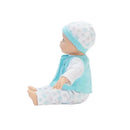 Madame Alexander Babble Baby Starfish doll wearing a blue vest and star-patterned pajamas, sitting upright.