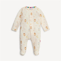 Baby cotton romper with a Ramadan-themed design, featuring lanterns, moons, and stars on a light background.