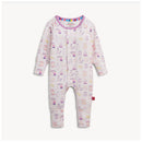Modal convertible coverall with a playful food-themed print in pastel colors, featuring long sleeves and snap closures.