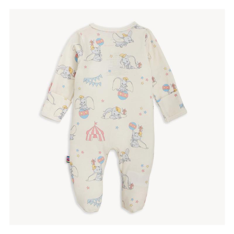 Magnetic Me Dumbo Circus modal footie in cream, featuring playful Dumbo illustrations with circus motifs.