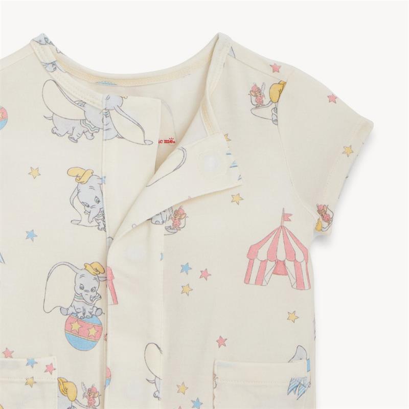 Dumbo Circus Modal Magnetic Romper featuring a playful Dumbo print with stars and a circus tent design.