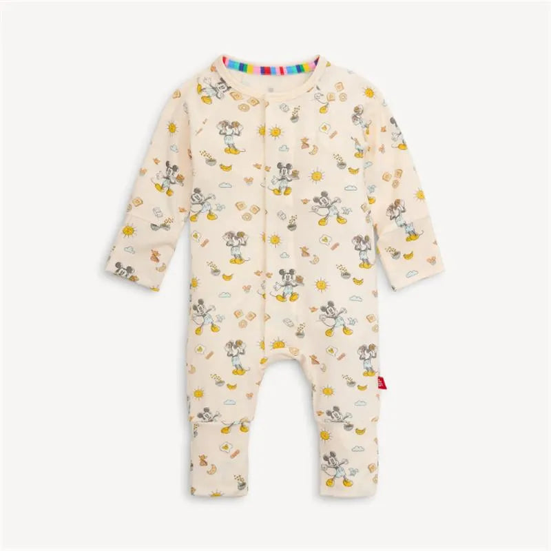 Modal coverall featuring Mickey Mouse and Minnie Mouse in a brunch theme, with a cream background and colorful accents.