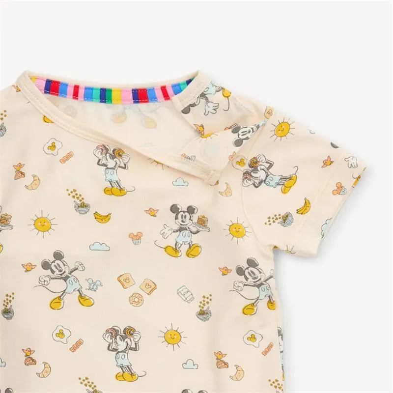 Short-sleeve pajama top featuring Mickey Mouse with brunch-themed graphics on a light background.